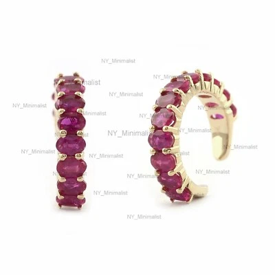 Ruby Gemstone Single Piece Ear Cuff Earrings Solid 14K Yellow Gold Fine Earrings - Image 1 of 4