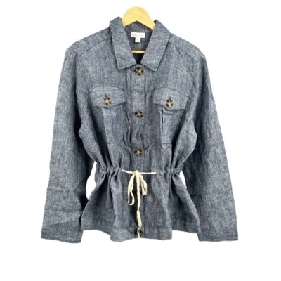 J. Jill Love Linen Jacket Blue Chambray Button Front Drawstring Summer Large - Image 1 of 4