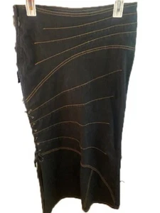 Bisou Bisou Skirt Women's 6 Maxi Denim Skirt Mermaid Trumpet Lace Up Slit - Picture 1 of 7