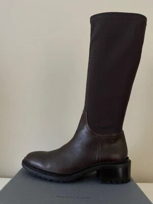 AQUATALIA OLEEN KNEE HIGH LEATHER/ STRETCH FABRIC RIDING BOOTS SIZE 8.5 IN BROWN - Image 1 of 4