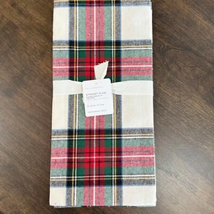 POTTERY BARN STEWART PLAID COTTON KITCHEN TEA TOWELS, 20x30" SET 2 ~ WHITE PLAID - Picture 1 of 8