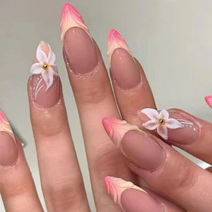 French Tip Press on Nails Almond - Press on Nails Medium, Acrylic Fake Nails Nud - Picture 1 of 12