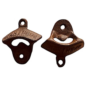 Vintage OPEN HERE Cast Iron Beer Bottle Opener (set of 2) Wall Mount Rustic - Picture 1 of 4