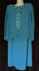 Ursula of Switzerland VTG Beaded Dress Turquoise Chiffon EUC Size 10 Petite - Picture 1 of 8