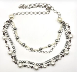 Silver tone Faux Pearl Necklace Multistrand - Picture 1 of 4