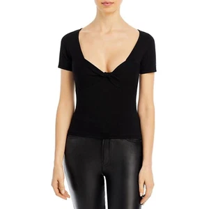 Aqua Twist Front Scoop Neck Top Women's XL Black Solid Short Sleeve Pullover - Picture 1 of 15