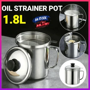 1.8L Stainless Steel Oil Filter Pot Cooking Soup Grease Strainer Separator Home - Picture 1 of 12