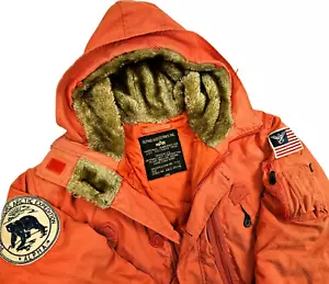 HOT Men ALPHA INDUSTRIES N-3B PARKA HOOD EXPEDITION PATCHED ORANGE Coat L *Fit M - Picture 1 of 24