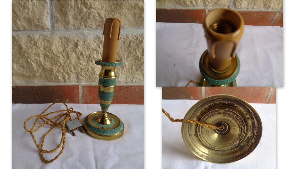 PIED DE LAMPE EMPIRE ELECTRIFIE  EN BRONZE PATINE VERTE - Photo 1/1