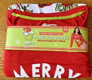 NUEVO Juego de pijama/salón Dr. Seuss The GRINCH rojo y blanco para mujer - 3X (22W - 24W) - Imagen 1 de 2