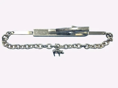 Sara Coventry Vintage Tie Clip with Chain and Sterling ROC Pig Charm - Image 1 of 4