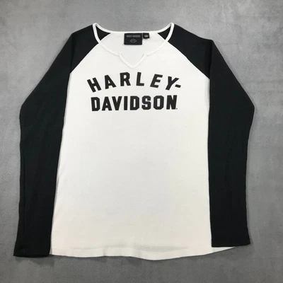 Camisa Harley Davidson para mujer grande blanca negra térmica tejida gofre motociclista cuello en V Foto 1 de 4
