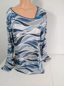 NORACORA, Womens Asymmetrical Neckline Top, Sz L, Blue Gray and White - Picture 1 of 6