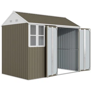 Outsunny 8x6ft Metal Garden Shed Outdoor Storage Shed w/ Doors Window, Grey - Picture 1 of 11