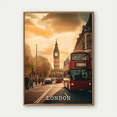 London Big Ben & Red Bus Cityscape  Travel Poster Choose Your Size - Image 1 of 2