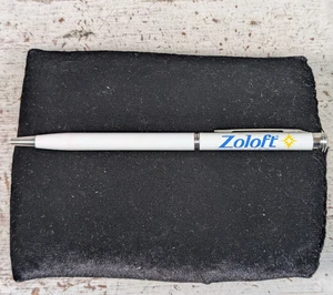 Zoloft Pfizer Drug Company Advertising Pen Doctor Blue White Silver Slim DRY INK - Picture 1 of 7