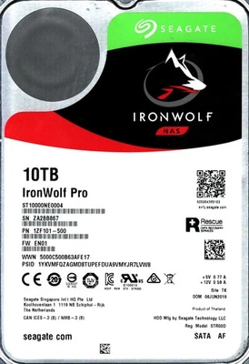 ST10000NE0004 P/N: 1ZF101-500 F/W: EN01 S/N: ZA2BB 10TB JUN 2019 THAILAND - Image 1 of 2