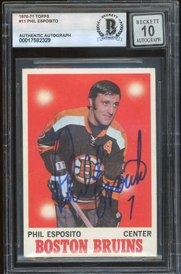Phil Esposito Signed 1970-71 Topps Card #11 Boston Bruins BAS Slabbed Auto 10 - Image 1 of 2