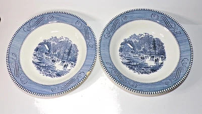 DE COLECCIÓN 2 TAZONES DE SOPA CURRIER IVES ROYAL CHINA 8,5" PRINCIPIOS DEL INVIERNO AÑOS 50 ORIGINAL Foto 1 de 4