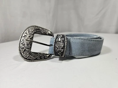 Cinturón Free People Negro Rock Azul Gamuza Vaquera Occidental Costera Hebilla Plateada Foto 1 de 4