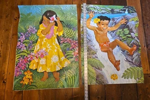 Vintage C & H Sugar Poster Hawaii Advertising Banners 20 x 28.5 Girl Boy 1960s - Picture 1 of 10