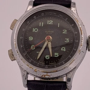 Vtg Suisse Deluxe Chrono-stop Watch (Read Description) - Runs New Band & Crystal - Picture 1 of 24