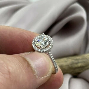 Halo Created Diamond 925 sterling silver Wedding Engagement Halo Ring - Picture 1 of 5
