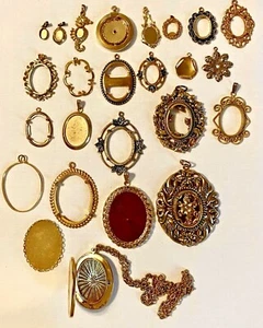 Vintage and Other Costume Jewelry Gold Tone Blank Pendant Bezels - Picture 1 of 58