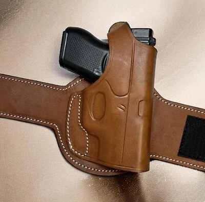 For GLOCK 43 43X, Right Hand Brown Leather Thumb Break Ankle Holster - Image 1 of 4