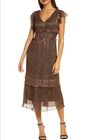 Julia Jordanshort Sleeve Metallic Knit Midi Dress With Ruffle 16Us Brown #413