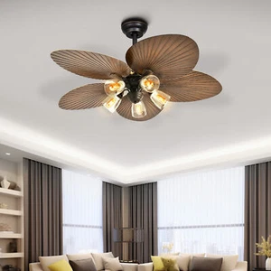 52'' Tropical Ceiling Fan with Light and Remote 5 Palm Leaf Blade Indoor Living - Picture 1 of 9