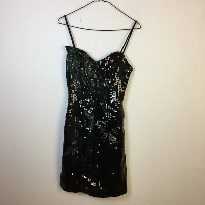 Mini Vestido Sin Mangas Loralie Años 80 De Colección Talla 4 Mujer Negro Verde Lentejuelas Malla Lazo Detalle Foto 1 de 4