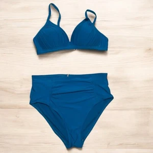 Time and Tru Bikini Set M 8-10 Blue High Waist Retro Swimsuit Padded Top - Picture 1 of 12