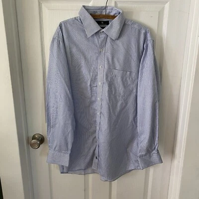 Camisa de vestir Hart Schaffner Marx para hombre con botones LS 17,5/35 azul a rayas Foto 1 de 4