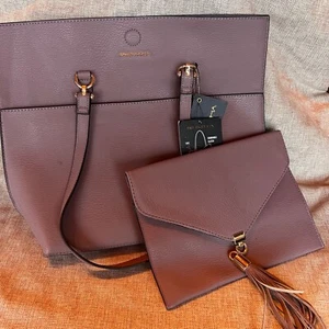 Big Buddha Tote w/removeable Tassel Clutch NWT Mauve Lavender 15x13.5” Bag - Picture 1 of 12