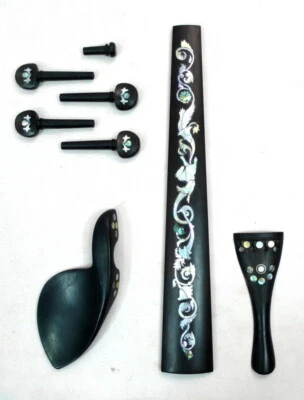 Solid ebony 4/4 Viola fingerboard, tailpiece,chinrest, peg,end pin,1 set,VIA04 - Image 1 of 4