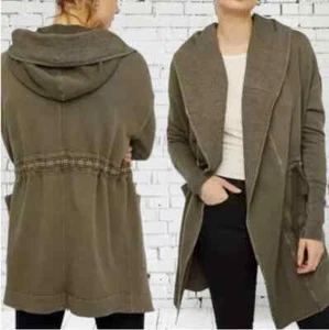 Free People Studio City Army Green Open Cardigan Jacket Chunky Oversized Boho S - Picture 1 of 7