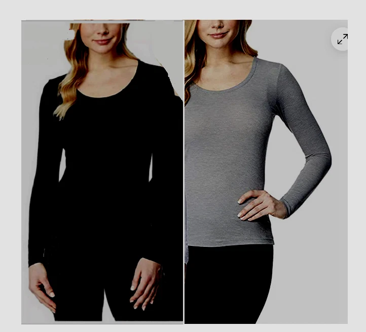 32 Degrees Heat Women's Long Sleeve Scoop Neck Base Layer Top Black L Ship