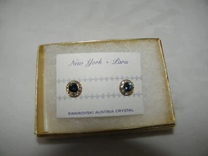 DARK SAPHIRE EARRINGS AUSTRIAN CRYSTAL STUD W/ POSTS GOLD TONE NEW - Picture 1 of 6