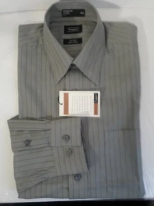 Haggar Q men's M 100% cotton No-iron gray striped long sleeve NWT - Picture 1 of 5