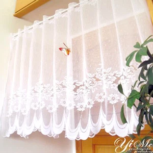 Country Style Floral Kitchen Cafe Short Curtain Lace Valance Sheer Voile Panel - Picture 1 of 11