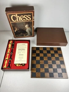 Vintage 3M Bookshelf Classic Chess Set French Wood Chessmen 1970 Staunton Boxed - Picture 1 of 24