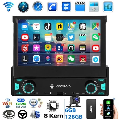 1 DIN Autoradio 7 Zoll Apple Carplay Android 14 Auto 6+128G USB AUX +DAB 4G WIFI - Bild 1 von 4
