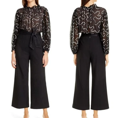 Macacão formal feminino Rebecca Taylor preto prata metálico tamanho 2 - Imagem 1 de 4