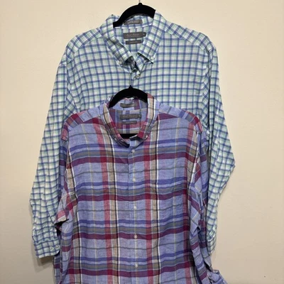 2 Daniel Cremieux Men’s XL Stretch Linen Button Down Shirts Plaid EUC - Image 1 of 4
