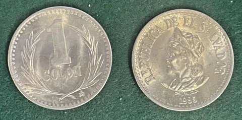 El Salvador Shiny UNC 1 Colon Coin KM # 153 of 1985 with Christopher Columbus Cover