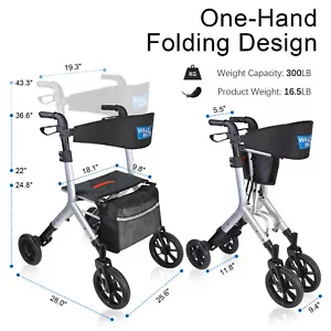 Walk Mate Rollator Pro Walker for Seniors Taller 5~7ft W/ Height-Adjustable Seat - Picture 1 of 12