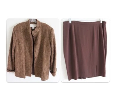 Doncaster Womens Brown Skirt Suit 2 Piece Set Jacket Size 16 - Image 1 of 4
