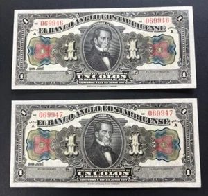 Set of Two Consecutive Uncirculated Un Colone Costa Rica - Picture 1 of 2