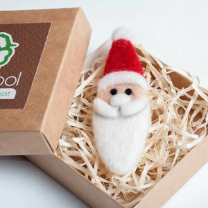 Santa Claus Felt Brooch – Handmade Wool Christmas Pin – Eco Holiday Gift Boxed - Picture 1 of 5